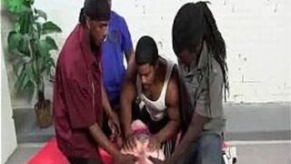 Quadruple Black COck for Brunette Babe - porn video