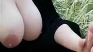 Lucky guy gets outdoor handjob - porn video