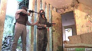 Voluptuous Sandra Flores fucked after a paintball gun shooting - porn video