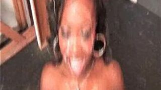 Black Babe Takes Bukkake - porn video